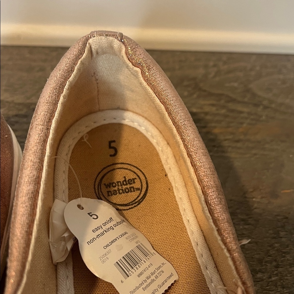 Wonder Nation Rose Gold and White Girls Sneakers with Ruffled Design - Size 5 - Picture 6 of 10